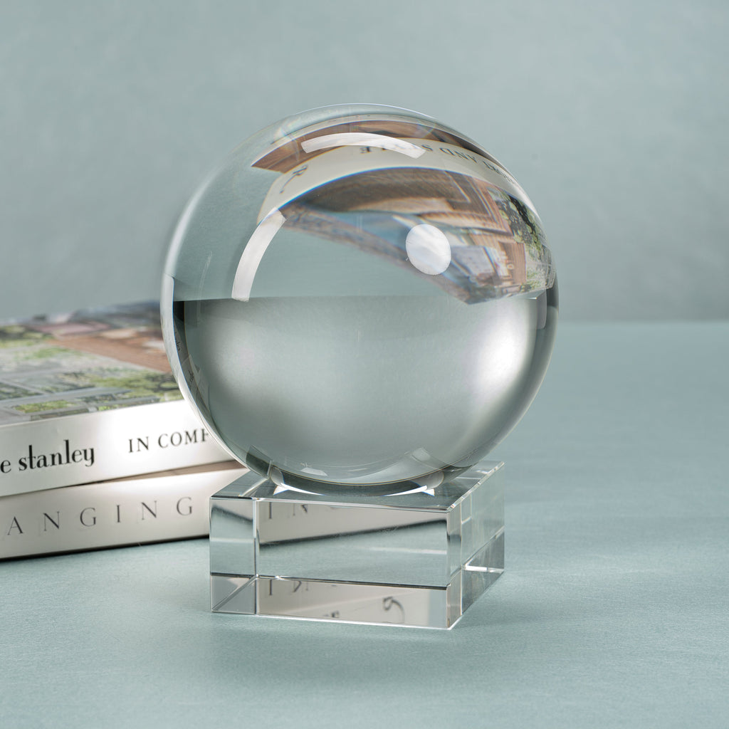 Petite boule décorative en verre de cristal Sérénité sur socle