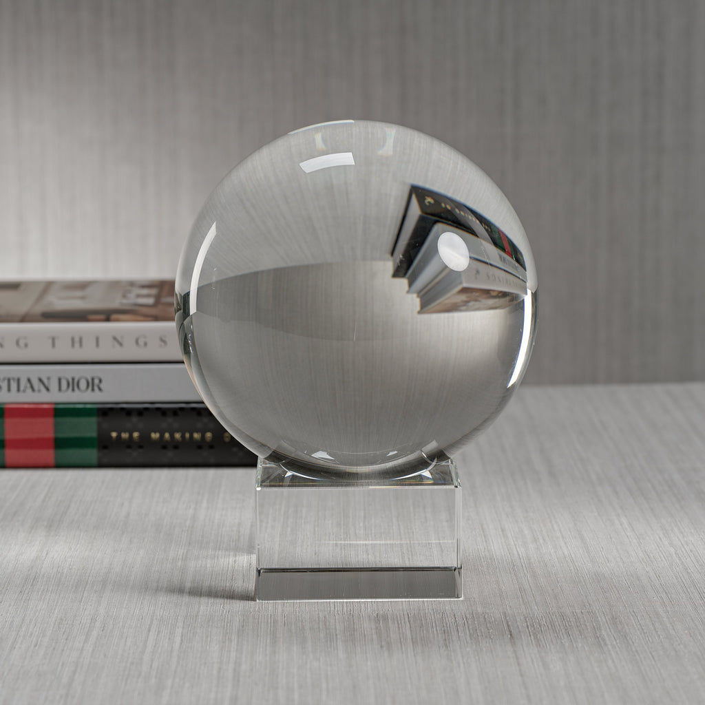 Grande sphère décorative en verre de cristal Sérénité sur socle