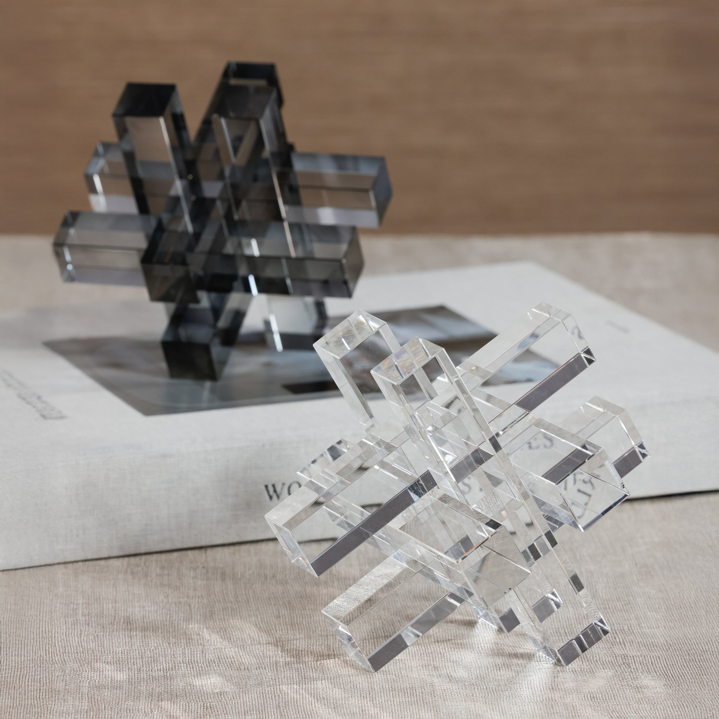 Accessoire décoratif emboîtable en verre de cristal transparent