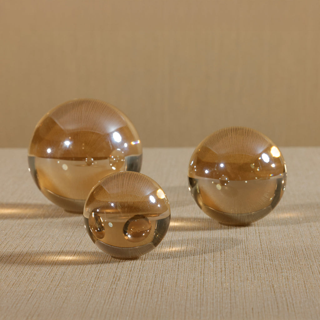 Boules décoratives en verre cristal ambré, petites, lot de 2
