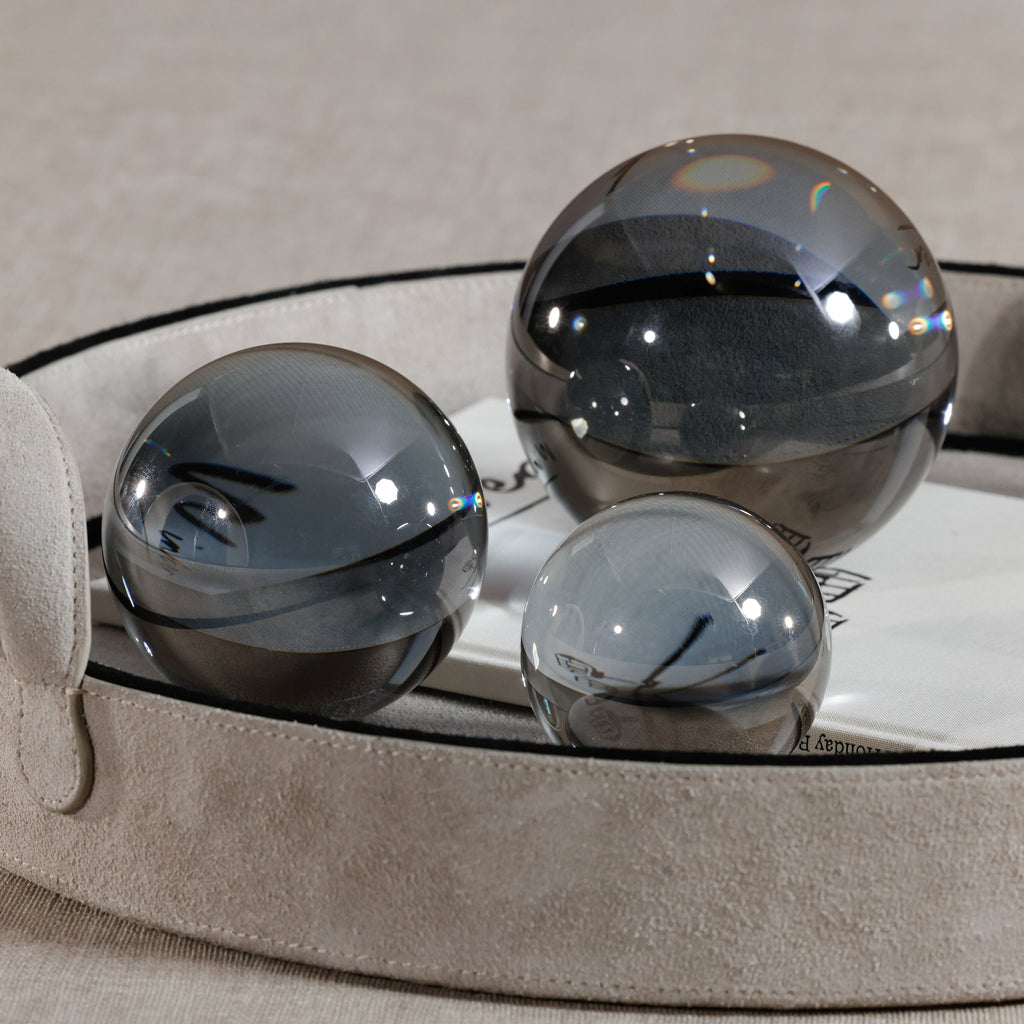 Boules décoratives en verre cristal gris fumé, lot de 2