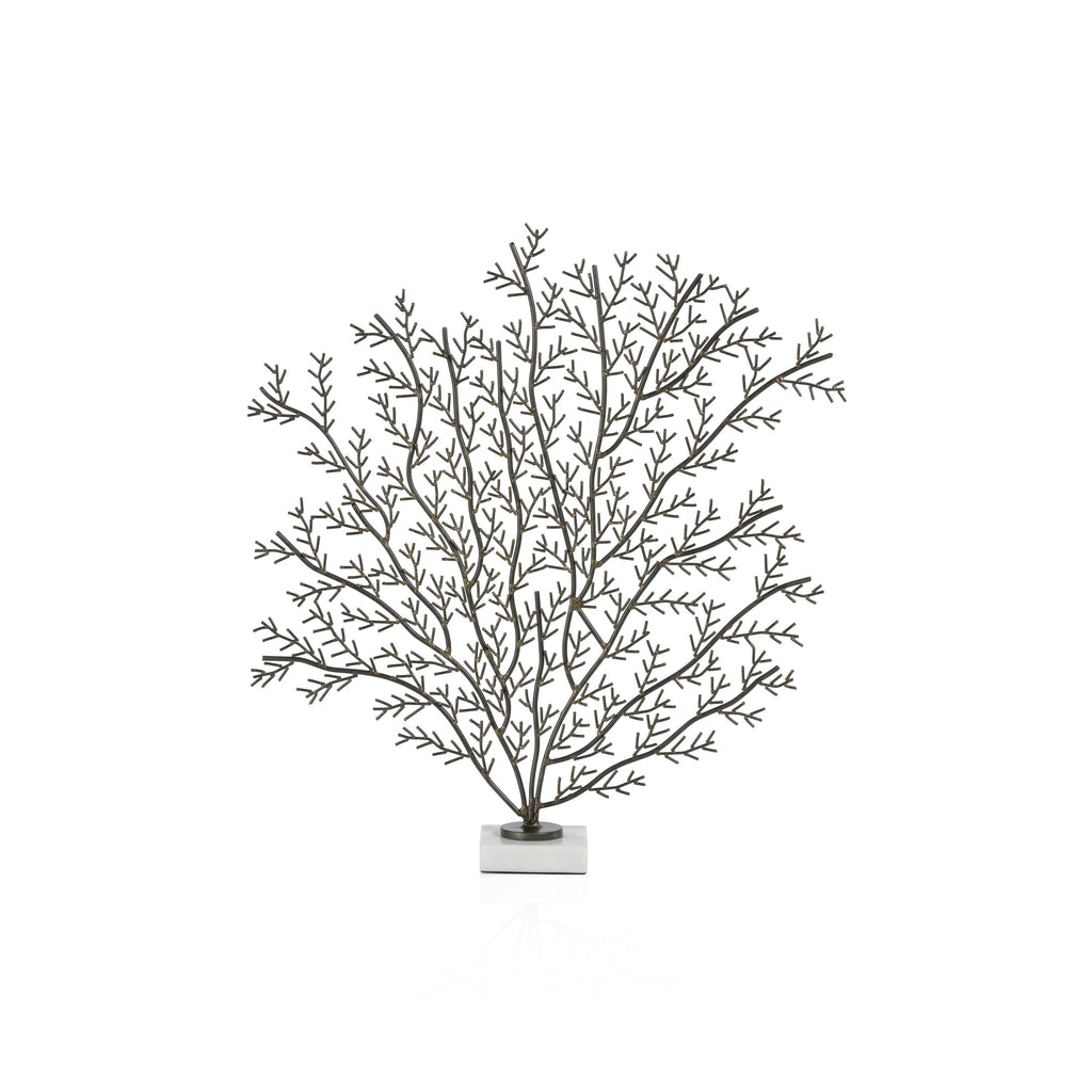 Sculpture en métal de branche de corail en zinc sur base en marbre, moyenne