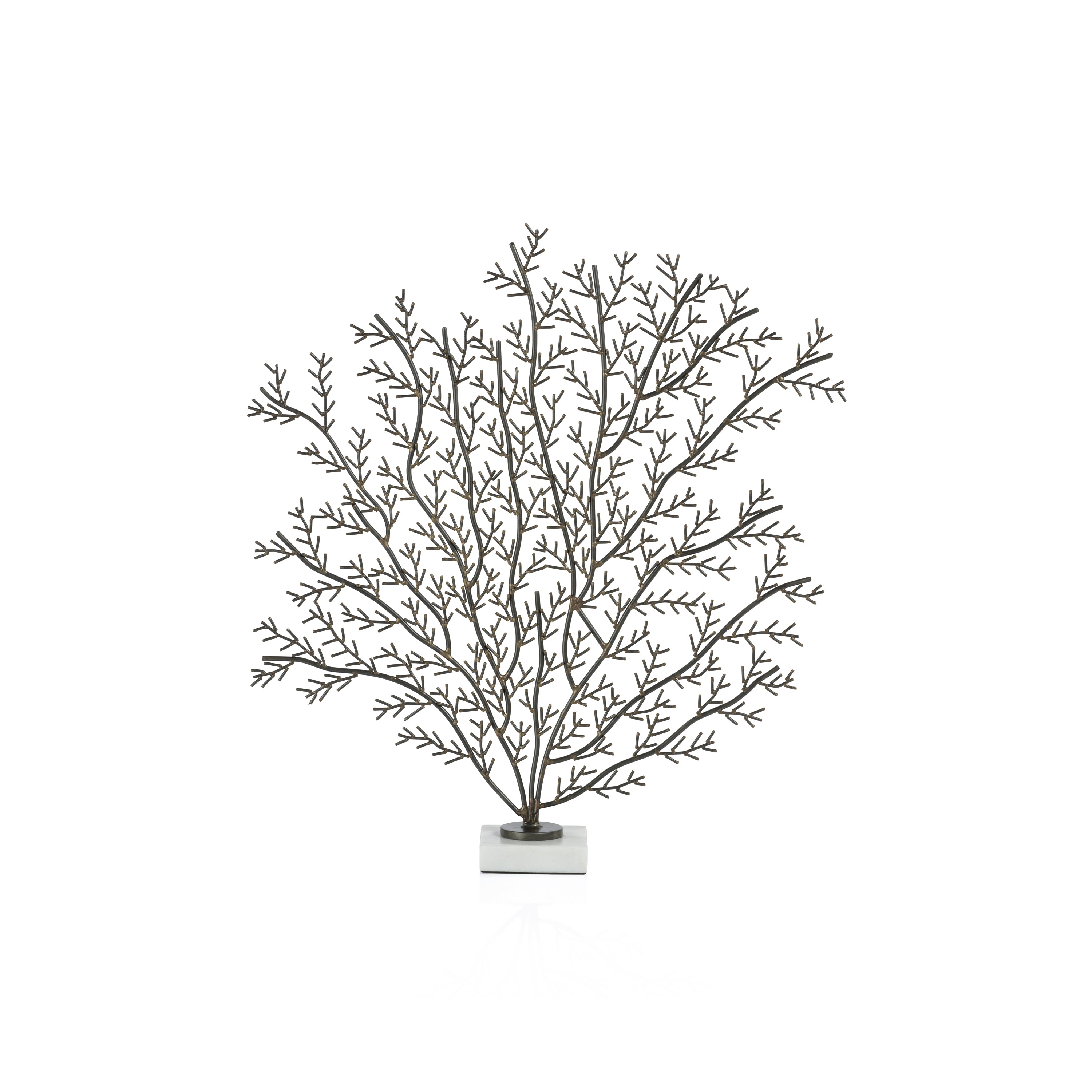 Sculpture en métal de branche de corail en zinc sur base en marbre, moyenne