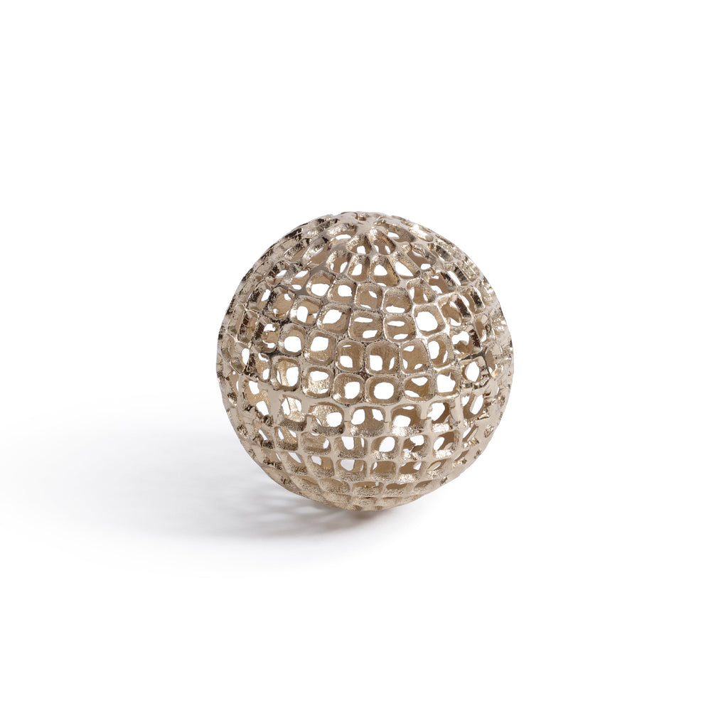 Sphère décorative dorée en métal, moyenne