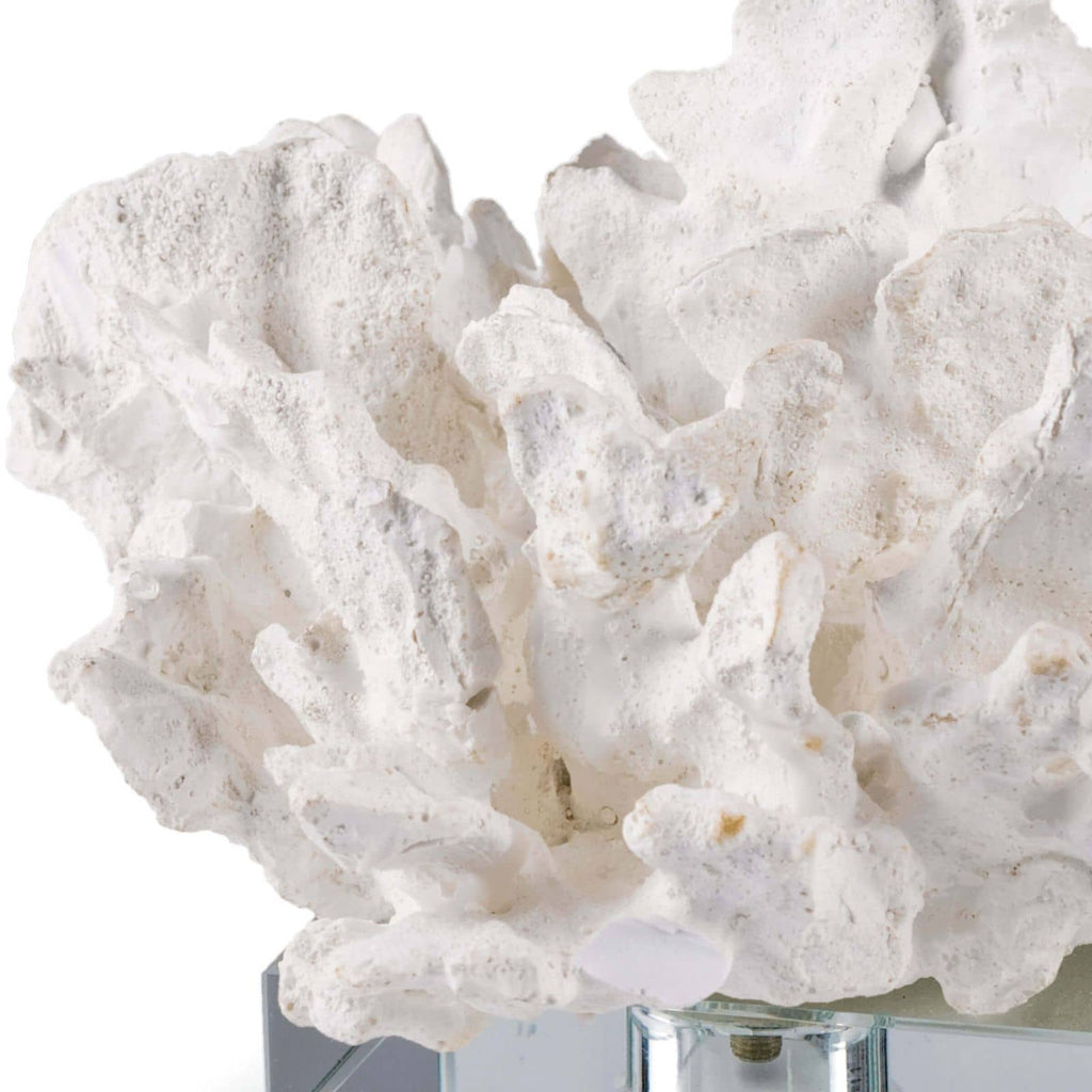 Corail fleur sur socle en cristal blanc