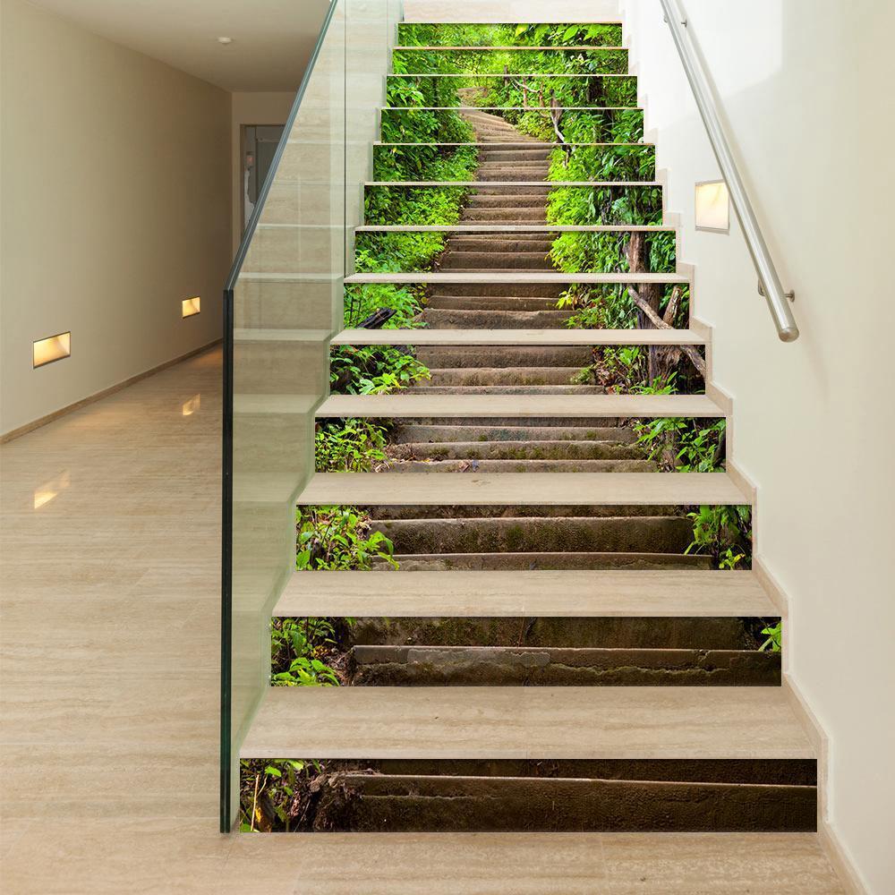 Lot de 13 autocollants 3D muraux et de sol amovibles, étanches, auto-adhésifs, motif chemin de montagne et escalier, pour décoration DIY