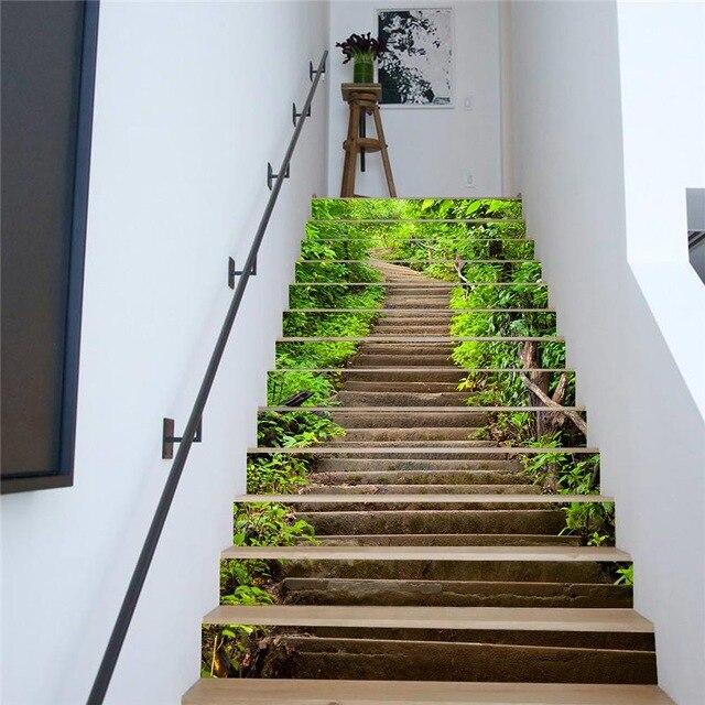 Lot de 13 autocollants 3D muraux et de sol amovibles, étanches, auto-adhésifs, motif chemin de montagne et escalier, pour décoration DIY