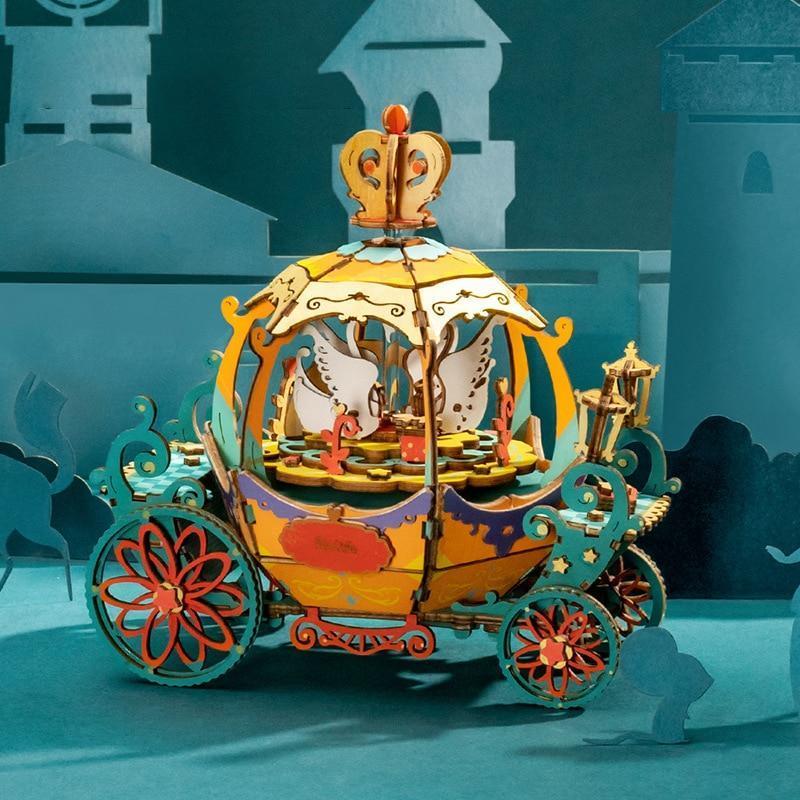 Boîte à musique DIY en bois faite à la main, boîte à musique de voiture citrouille à mouvement mécanique, cadeau de Noël/anniversaire pour enfant/ami