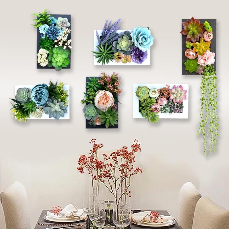 Décoration Murale de Fausses Plantes Artificielles 3D Simulation Succulente Plantes Vertes Fleurs Décoration Murale Maison Intérieur Chambre