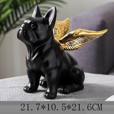 Statue Bouledogue Français Animaux Ailes Dorées Sculpture d'Art Chien Noir Céramique Artisanat Décoration Maison Nordique Moderne Ornement R4312