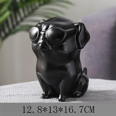 Statue Bouledogue Français Animaux Ailes Dorées Sculpture d'Art Chien Noir Céramique Artisanat Décoration Maison Nordique Moderne Ornement R4312