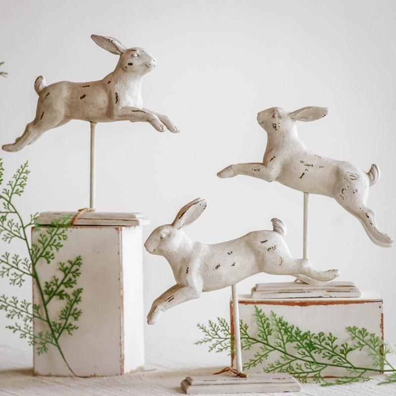 Sculpture de lapin sauteur avec support pour la décoration intérieure, ornement de mariage fait main, statue animale, cadeau