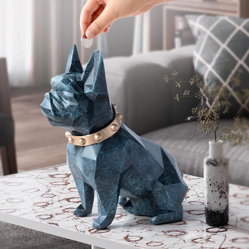 Tirelire Statue Bouledogue Français Géométrie Style Européen Résine Boîte de Rangement Pièces Décoration Maison Créative Cadeau Enfant Tirelire WX3