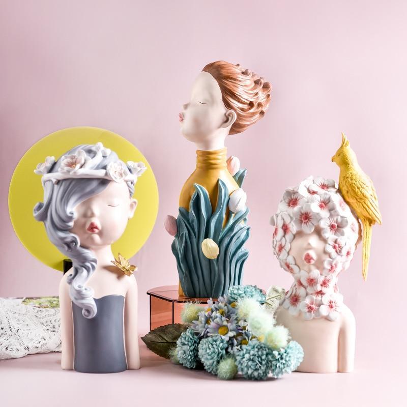 Nouvelles décorations d'intérieur nordiques Arrial, statues de personnes, figurines en résine, sculpture de femme fleur, artisanat de décoration de salon