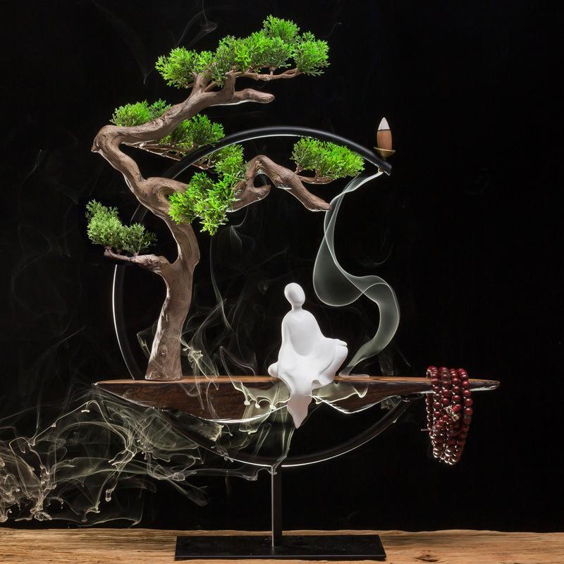 Ornements de décoration d'intérieur zen chinois Artisanat parfumé Pin brumeux créatif - Statue de Bouddha Sculpture Décorations de salon