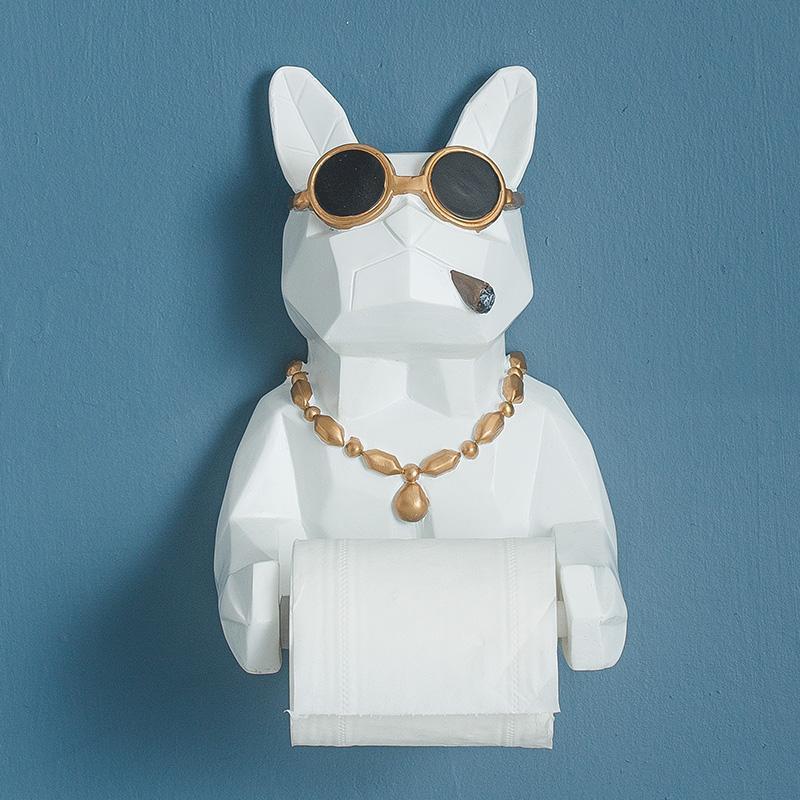 Sculpture de statue de chien animal 3D Décoration murale Porte-mouchoirs Accessoires de décoration d'intérieur Salle de bain Figurine suspendue Boîte à mouchoirs en rouleau