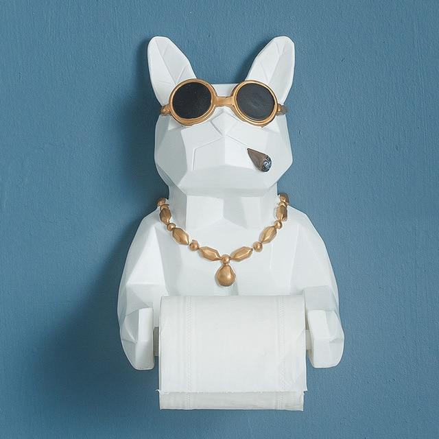 Sculpture de statue de chien animal 3D Décoration murale Porte-mouchoirs Accessoires de décoration d'intérieur Salle de bain Figurine suspendue Boîte à mouchoirs en rouleau
