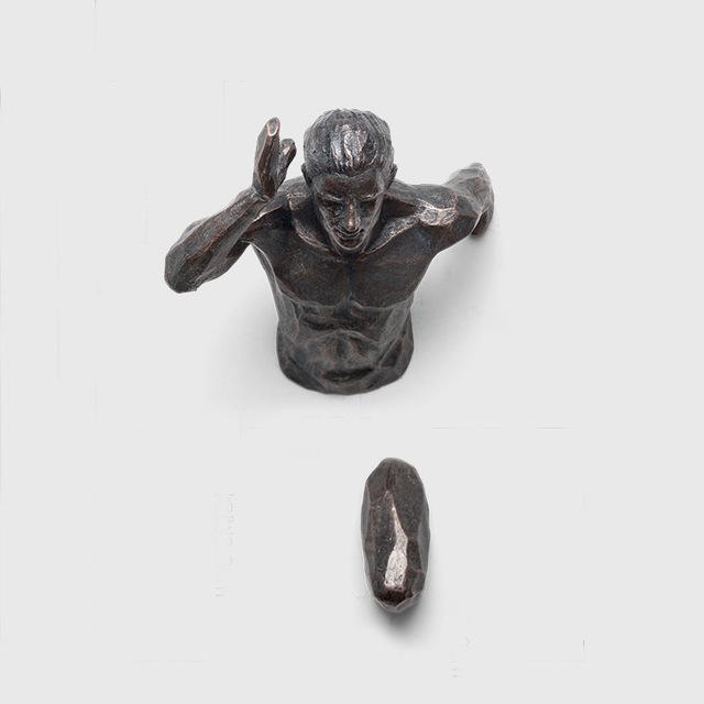 Sculpture de Course Créative Style Industriel en Résine Décoration Murale de Salon Figurine de Coureur Statue Homme de Sport